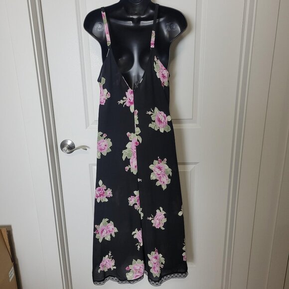 VTG Oscar de la Renta Pink Label M/L Black Pink Roses Floral Robe Nightgown Set - Picture 5 of 13